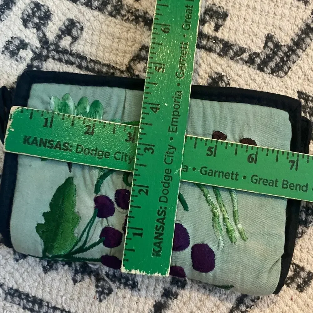 Vintage Guatemalan Hand Embroidered Quetzal Bird & Fruit Cotton Travel Wallet